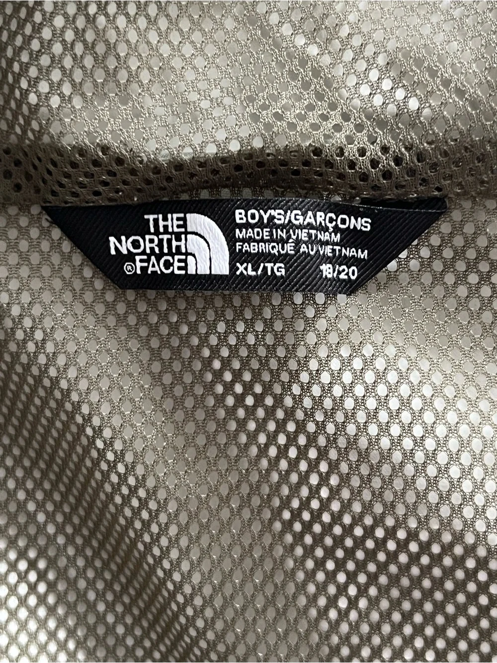 The North Face Olive Green Hooded Raincoat with Sleeve Logo Boys XL mesh lining